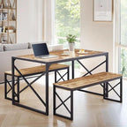 VECELO 3-pieces Dining Table with Bench, Dinning Room Table Set for 4-6, Kitchen Table with 2 Benches Dining Table Set