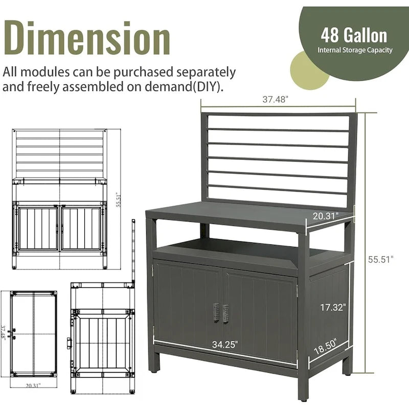 Outdoor Aluminum Kitchen Storage Island with Wall Hanging, Freestanding Grill Storage Cabinet