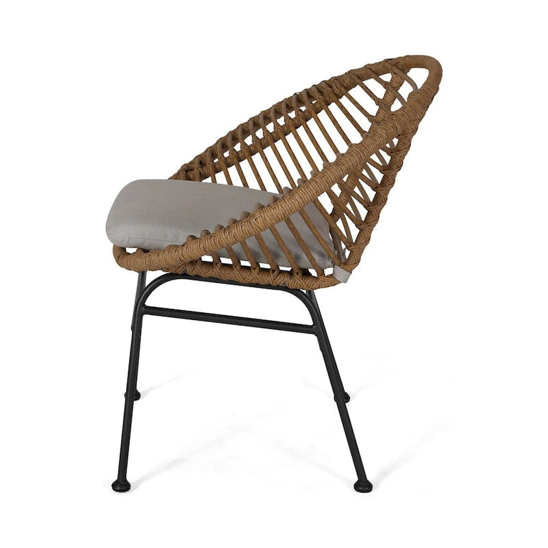 Modern Basket Chair Set with Water-Resistant Cushions and Steel Frame - Set of 2 Outdoor Chairs (No Tables)