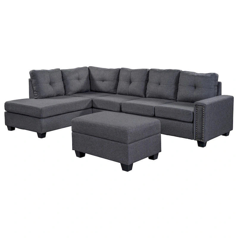 Canapé d'angle réversible avec pouf de rangement