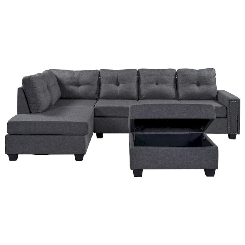 Canapé d'angle réversible avec pouf de rangement