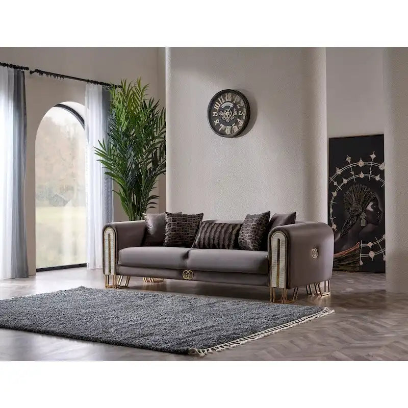 Kamelya 2-Pieces One Sofa One Loveseat Living Room Set, Metal Leg, Pillow Back