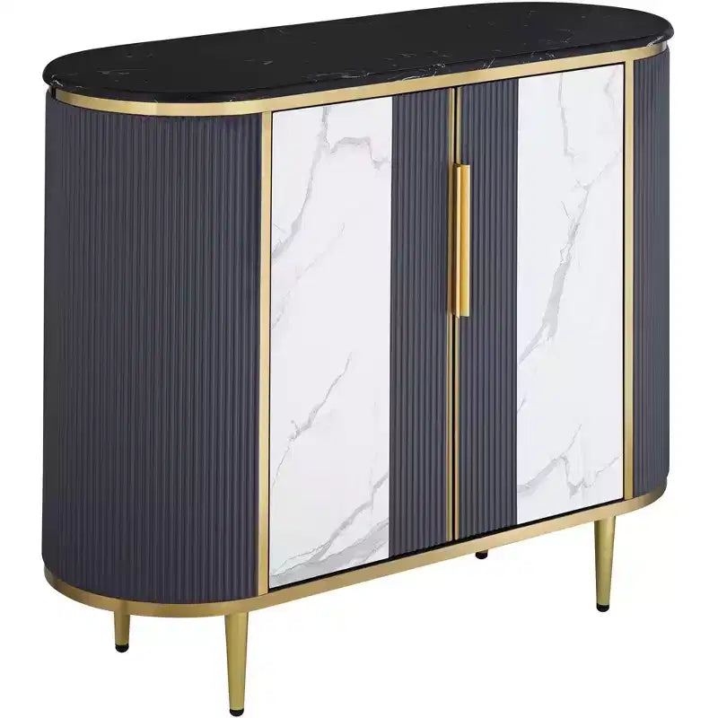 55 Downing Street Jodie Modern White Gray Oval Console Table 39 1/2 x 15 with Storage Marble Tabletop for Living Room Bedroom