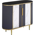 55 Downing Street Jodie Modern White Gray Oval Console Table 39 1/2 x 15 with Storage Marble Tabletop for Living Room Bedroom