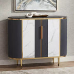 55 Downing Street Jodie Console Ovale Moderne Blanc Gris 39 1/2 x 15 avec Rangement Plateau en Marbre pour Salon Chambre