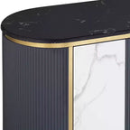 55 Downing Street Jodie Console Ovale Moderne Blanc Gris 39 1/2 x 15 avec Rangement Plateau en Marbre pour Salon Chambre