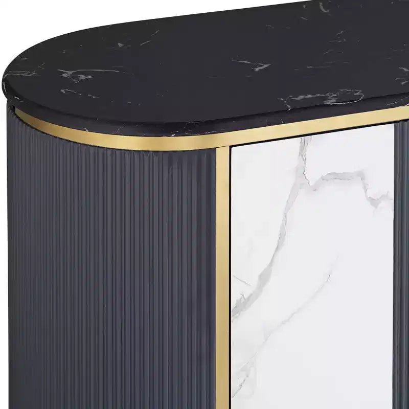 55 Downing Street Jodie Console Ovale Moderne Blanc Gris 39 1/2 x 15 avec Rangement Plateau en Marbre pour Salon Chambre