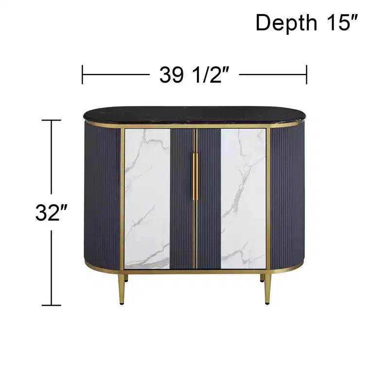 55 Downing Street Jodie Console Ovale Moderne Blanc Gris 39 1/2 x 15 avec Rangement Plateau en Marbre pour Salon Chambre