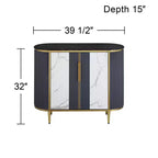 55 Downing Street Jodie Console Ovale Moderne Blanc Gris 39 1/2 x 15 avec Rangement Plateau en Marbre pour Salon Chambre