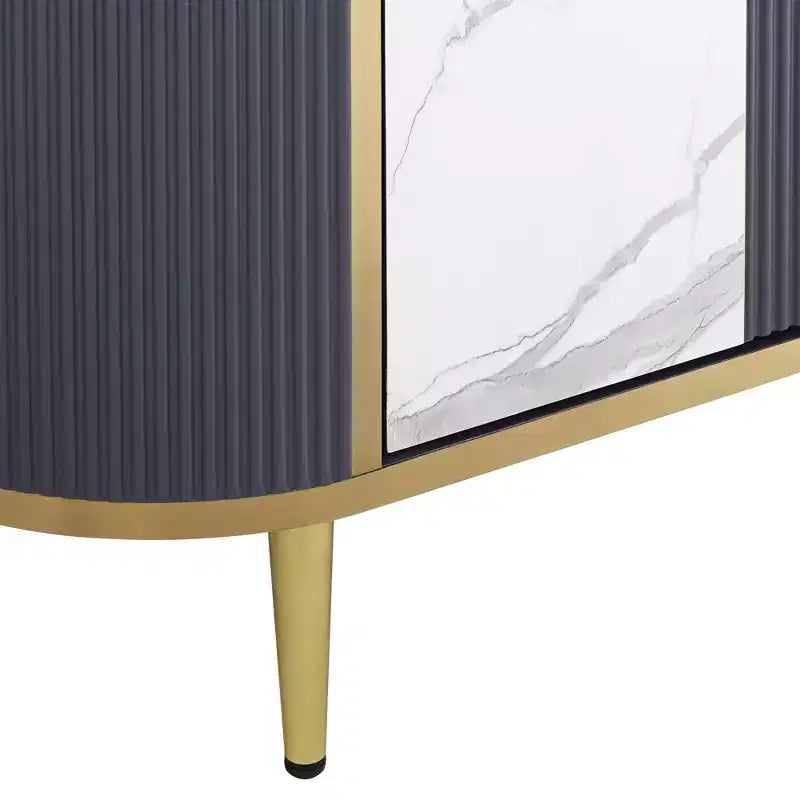 55 Downing Street Jodie Console Ovale Moderne Blanc Gris 39 1/2 x 15 avec Rangement Plateau en Marbre pour Salon Chambre