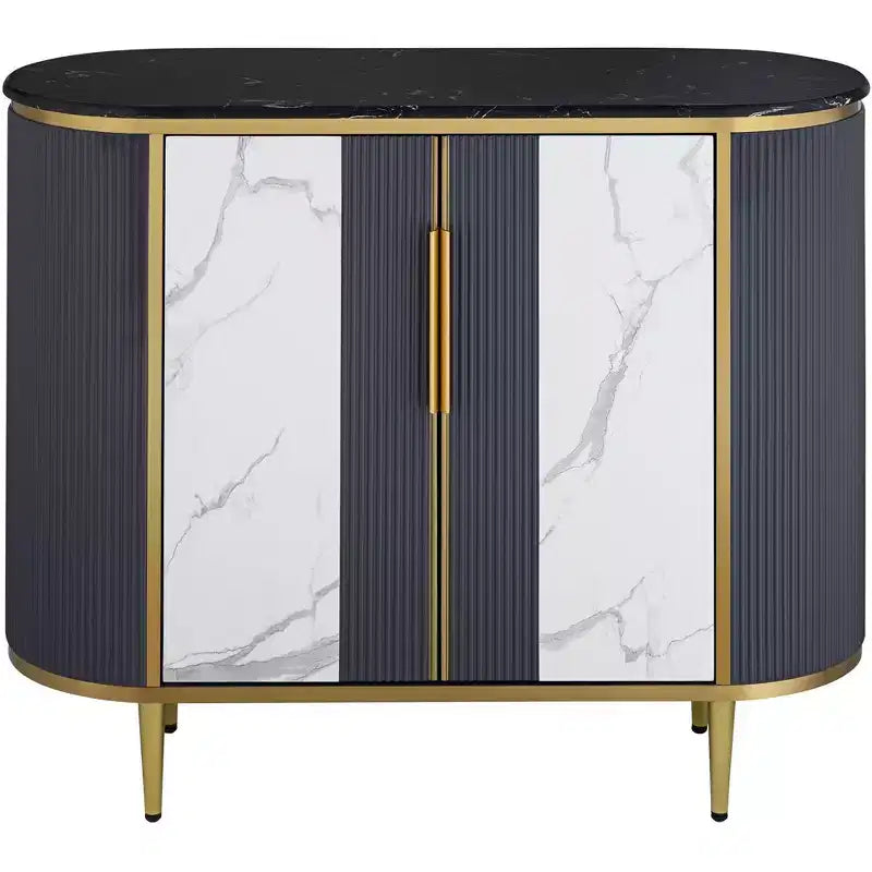 55 Downing Street Jodie Console Ovale Moderne Blanc Gris 39 1/2 x 15 avec Rangement Plateau en Marbre pour Salon Chambre