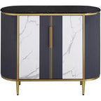 55 Downing Street Jodie Console Ovale Moderne Blanc Gris 39 1/2 x 15 avec Rangement Plateau en Marbre pour Salon Chambre