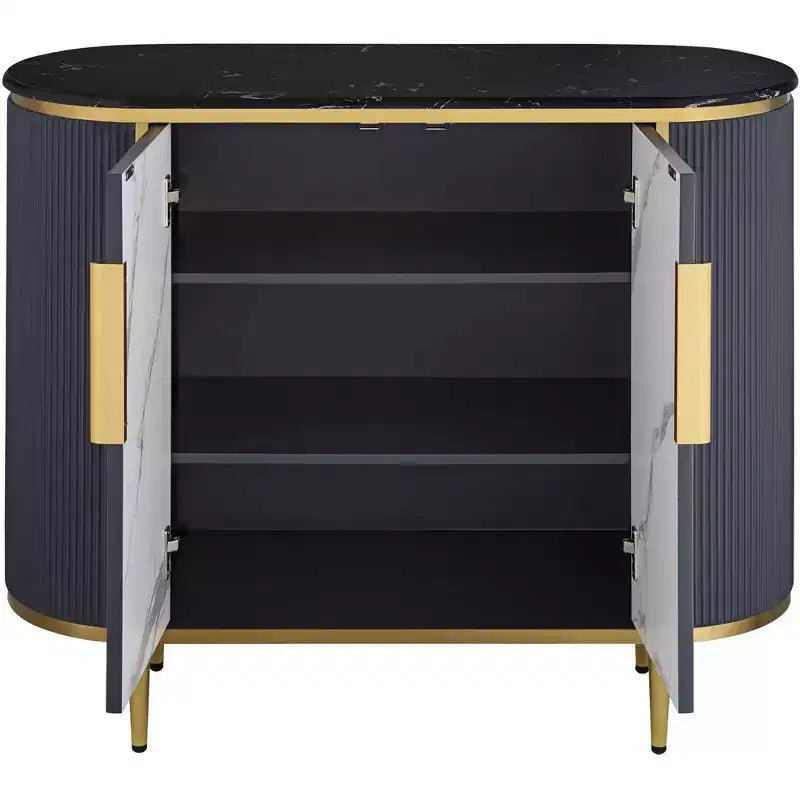55 Downing Street Jodie Console Ovale Moderne Blanc Gris 39 1/2 x 15 avec Rangement Plateau en Marbre pour Salon Chambre