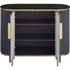 55 Downing Street Jodie Console Ovale Moderne Blanc Gris 39 1/2 x 15 avec Rangement Plateau en Marbre pour Salon Chambre