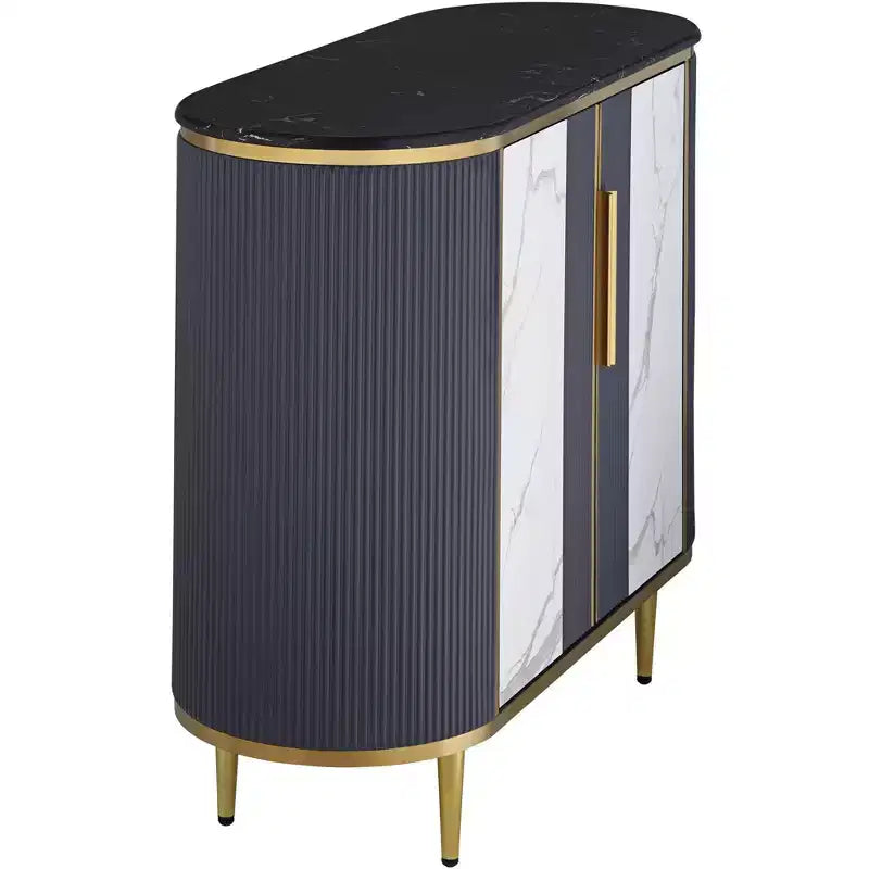 55 Downing Street Jodie Console Ovale Moderne Blanc Gris 39 1/2 x 15 avec Rangement Plateau en Marbre pour Salon Chambre