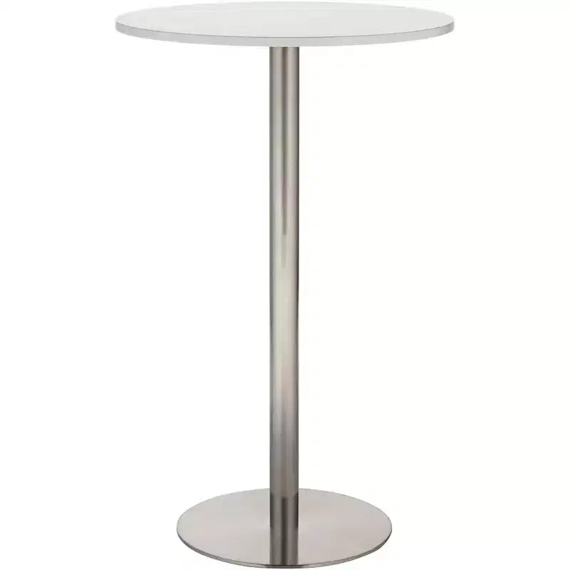 Studio 55D Cookie Modern Brushed Stainless Steel Round Bar Table 25 1/2 Wide Silver White Wood Tabletop for Living Room Kitchen