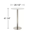 Table de bar ronde Studio 55D Cookie moderne en acier inoxydable brossé 25 1/2 po de largeur Dessus de table en bois blanc argenté pour salon cuisine