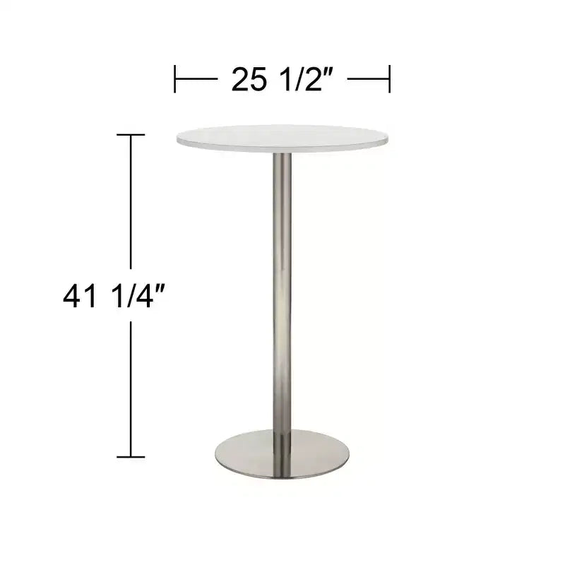 Table de bar ronde Studio 55D Cookie moderne en acier inoxydable brossé 25 1/2 po de largeur Dessus de table en bois blanc argenté pour salon cuisine