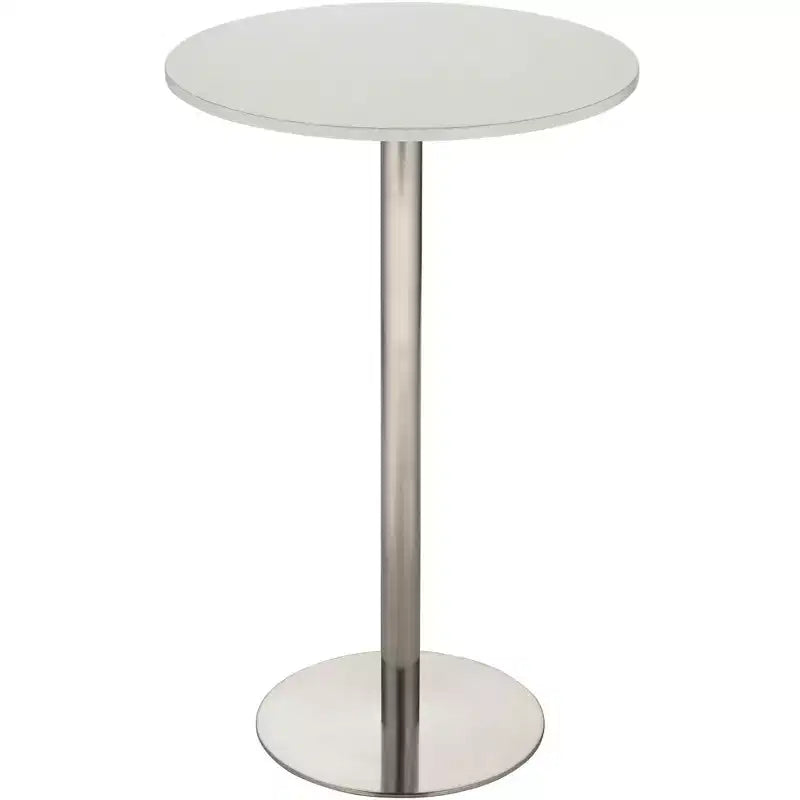 Table de bar ronde Studio 55D Cookie moderne en acier inoxydable brossé 25 1/2 po de largeur Dessus de table en bois blanc argenté pour salon cuisine
