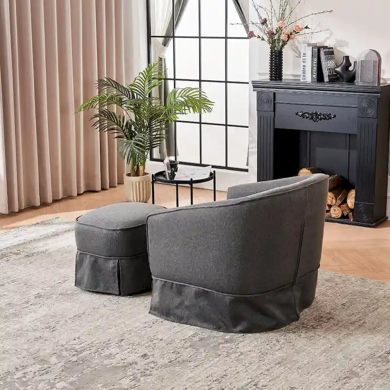 Swivel Barrel Chair With Ottoman, Swivel Accent Chairs Armchair for Living Room