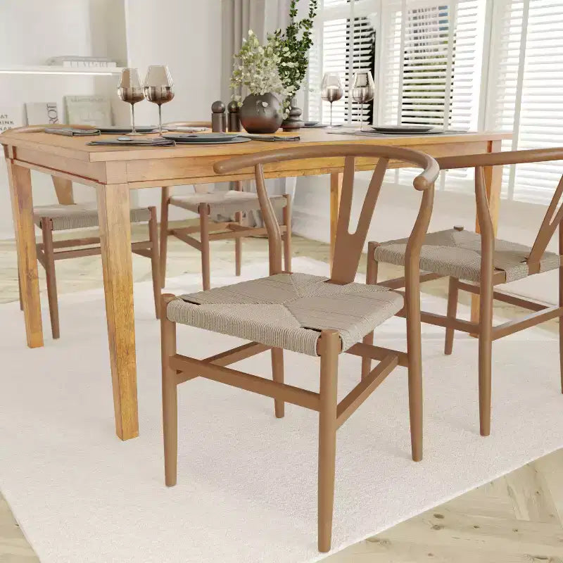 Emma et Oliver Lot de 2 chaises de salle à manger en bois de style Y-Back avec sièges en corde de papier Kraft, design empilable
