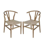 Emma et Oliver Lot de 2 chaises de salle à manger en bois de style Y-Back avec sièges en corde de papier Kraft, design empilable