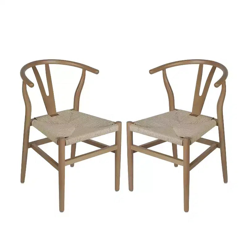 Emma et Oliver Lot de 2 chaises de salle à manger en bois de style Y-Back avec sièges en corde de papier Kraft, design empilable