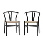 Emma et Oliver Lot de 2 chaises de salle à manger en bois de style Y-Back avec sièges en corde de papier Kraft, design empilable