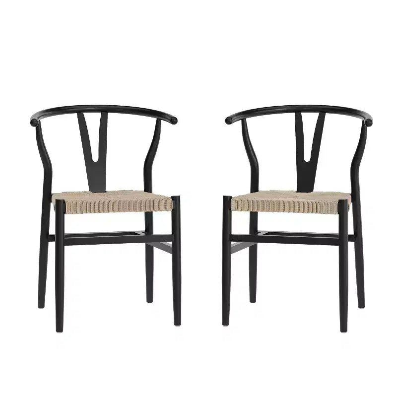 Emma et Oliver Lot de 2 chaises de salle à manger en bois de style Y-Back avec sièges en corde de papier Kraft, design empilable