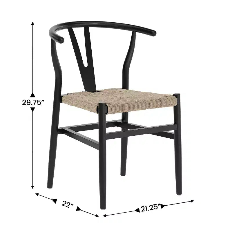 Emma et Oliver Lot de 2 chaises de salle à manger en bois de style Y-Back avec sièges en corde de papier Kraft, design empilable