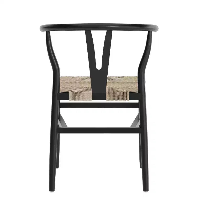 Emma et Oliver Lot de 2 chaises de salle à manger en bois de style Y-Back avec sièges en corde de papier Kraft, design empilable