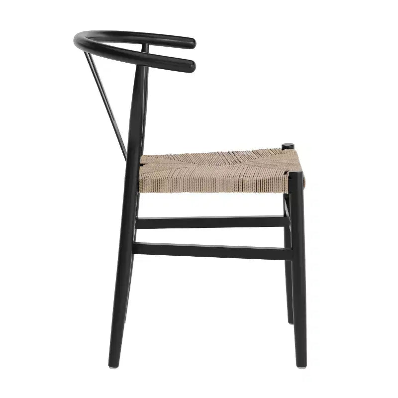 Emma et Oliver Lot de 2 chaises de salle à manger en bois de style Y-Back avec sièges en corde de papier Kraft, design empilable
