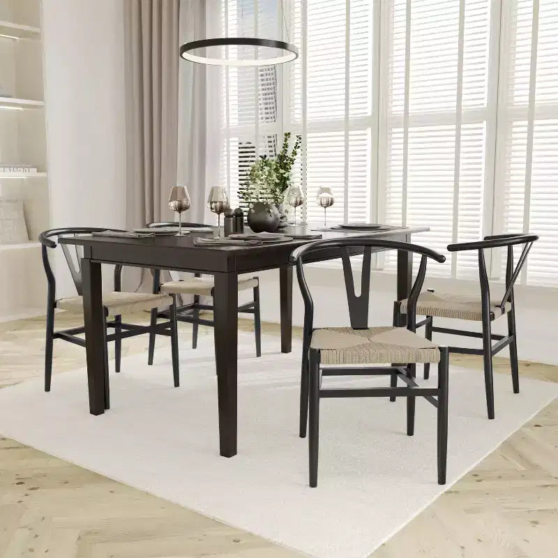 Emma and Oliver Set of 2 Y-Back Style Wooden Dining Chairs with Kraft Paper Rope Seats, Stackable Design