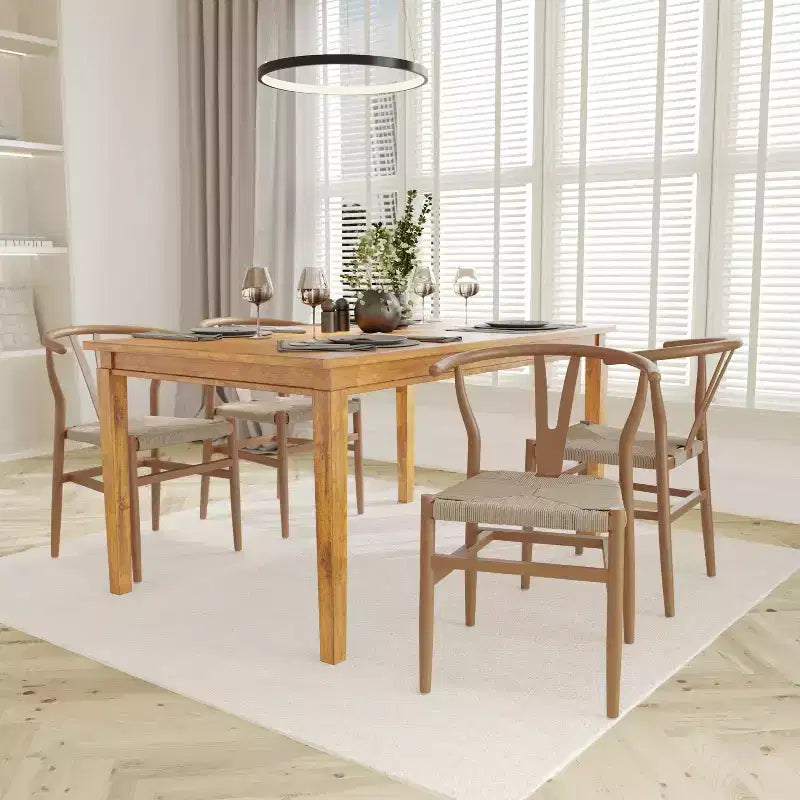 Emma et Oliver Lot de 2 chaises de salle à manger en bois de style Y-Back avec sièges en corde de papier Kraft, design empilable