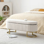 Storage Bench Bedroom Bench, Velvet Oval Upholstered End of Bed Bench with Golden Metal Legs,50 Storage Ottoman Bench