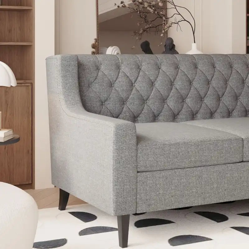 Mid Century Modern Button Tufted Backrest Foam Couches