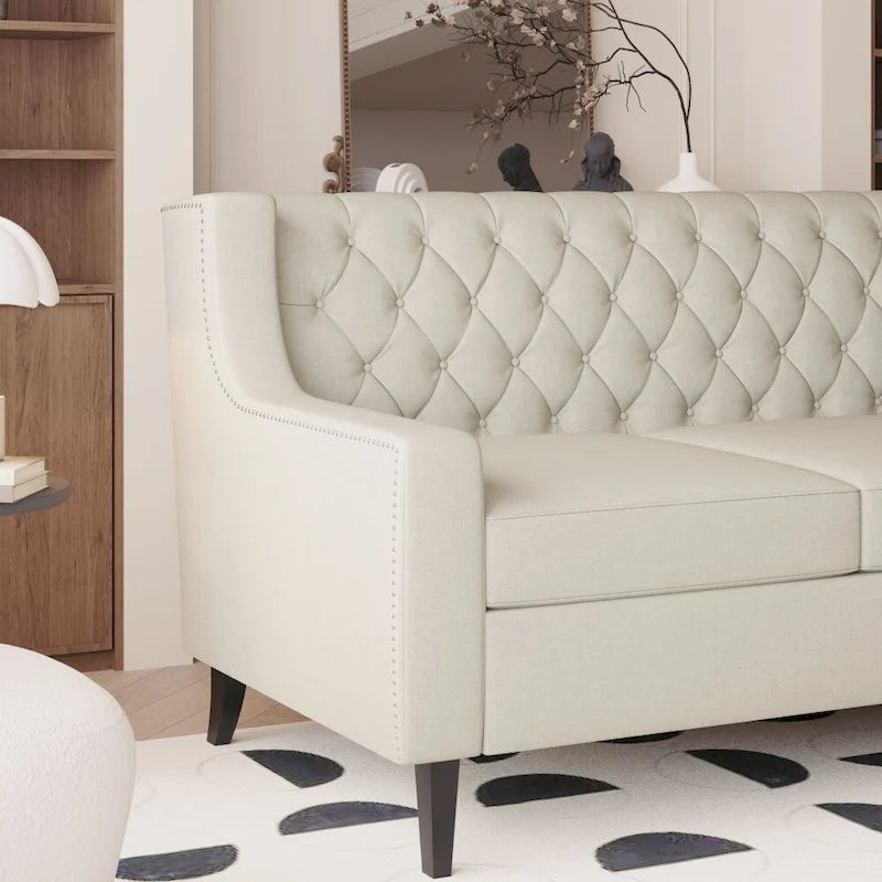 Mid Century Modern Button Tufted Backrest Foam Couches