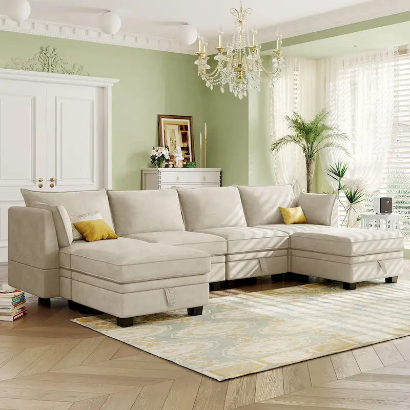 Modern U-Shape Modular Sectional Sofa, Convertible Sofa Bed with Reversible Chaise