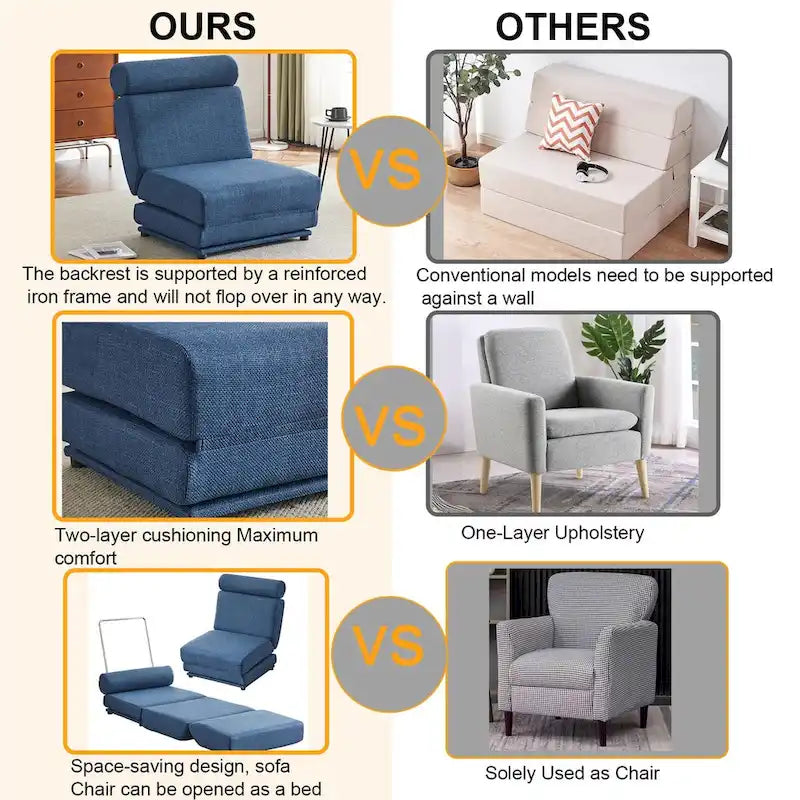 Single Sofa Chair Foldable Bed with Pillow,Portable Sofa Bed,Sofa Chair,Made of Breathable and Wearable Linen