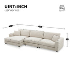 Large L-Shaped Cloud Couch in Beige Corduroy - Deep Seat Sofa Bed with USB, Cup Holder