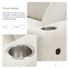 Large L-Shaped Cloud Couch in Beige Corduroy - Deep Seat Sofa Bed with USB, Cup Holder