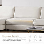 Large L-Shaped Cloud Couch in Beige Corduroy - Deep Seat Sofa Bed with USB, Cup Holder