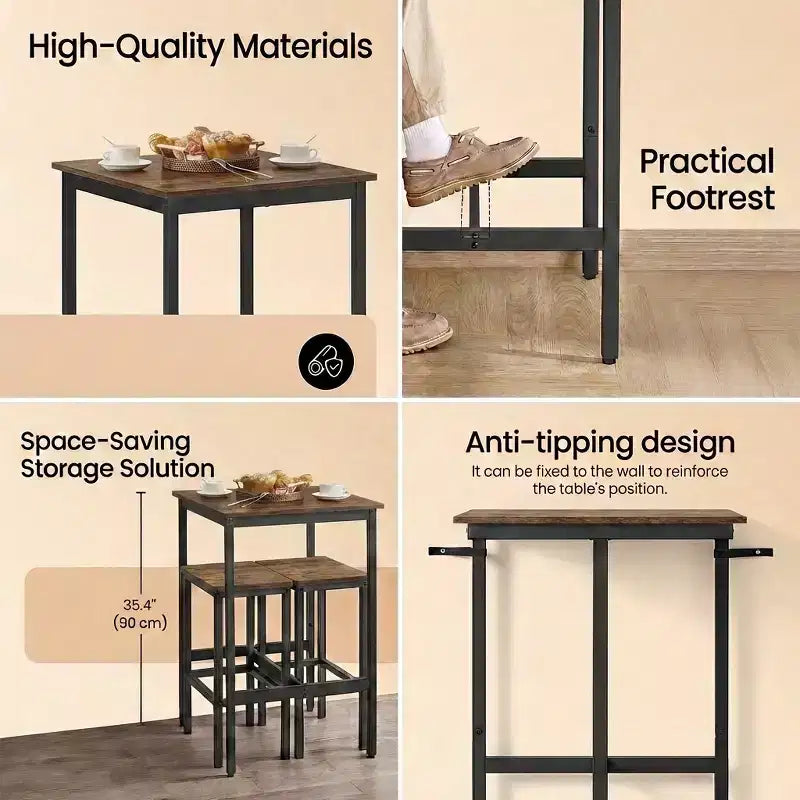 Table de bar, Table haute, Table de comptoir, Table carrée, Table haute, Petite table de cuisine pour 2, Table basse, Table de bar hauteur comptoir