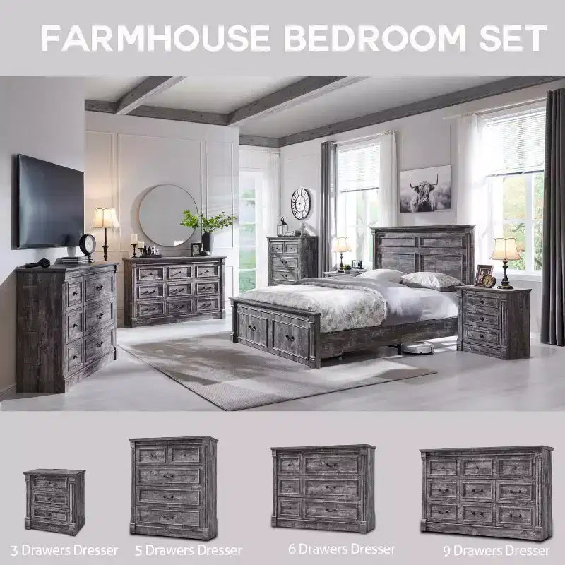 Commode de chambre Sincido à 8 tiroirs, commode haute de 155 cm de style ferme avec colonnes romaines