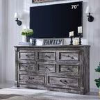 Commode de chambre Sincido à 8 tiroirs, commode haute de 155 cm de style ferme avec colonnes romaines
