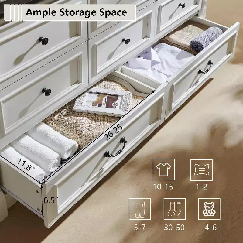 Commode de chambre Sincido à 8 tiroirs, commode haute de 155 cm de style ferme avec colonnes romaines