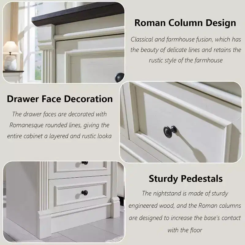 Commode de chambre Sincido à 8 tiroirs, commode haute de 155 cm de style ferme avec colonnes romaines