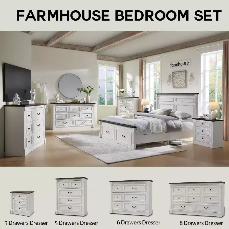 Commode de chambre Sincido à 8 tiroirs, commode haute de 155 cm de style ferme avec colonnes romaines