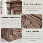 Commode de chambre Sincido à 8 tiroirs, commode haute de 155 cm de style ferme avec colonnes romaines