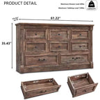 Commode de chambre Sincido à 8 tiroirs, commode haute de 155 cm de style ferme avec colonnes romaines